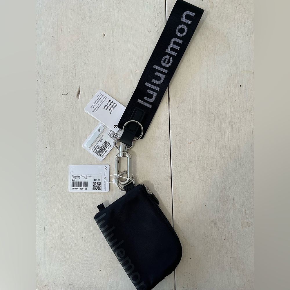 Lululemon Black Clipable Card Pouch + Never Lost Keychain